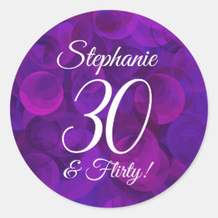 Elegant Purple 30 and Flirty Birthday Favour Classic Round Sticker