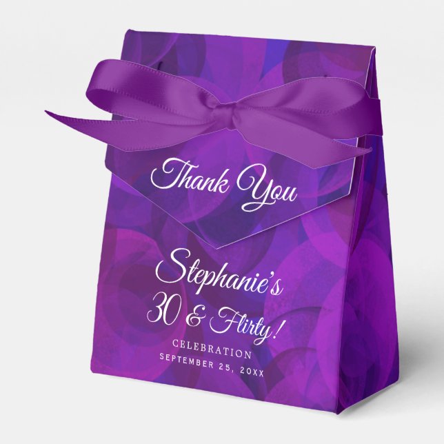 Elegant Purple 30 and Flirty Birthday Party Favour Box (Front Side)