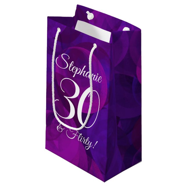 Elegant Purple 30 and Flirty Birthday Party Small Gift Bag (Front Angled)