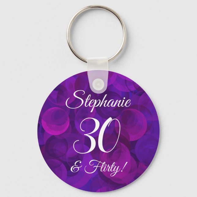 Elegant Purple 30 & Flirty Birthday Party Key Ring (Front)