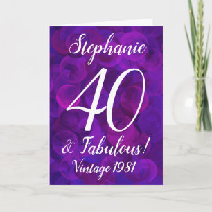Elegant Purple 40 and Fabulous Birthday Customised Card