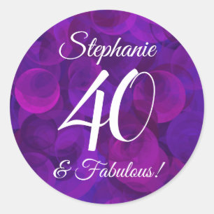Elegant Purple 40 and Fabulous Birthday Favour Classic Round Sticker