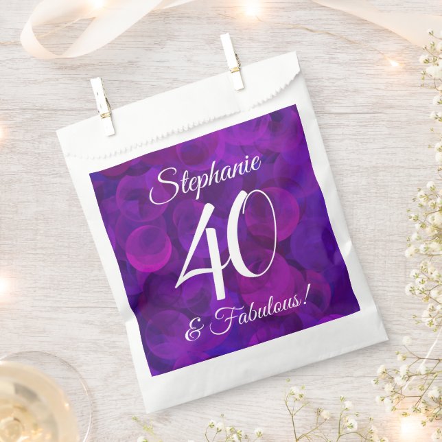 Elegant Purple 40 and Fabulous Birthday Party Favour Bags (Clipped)