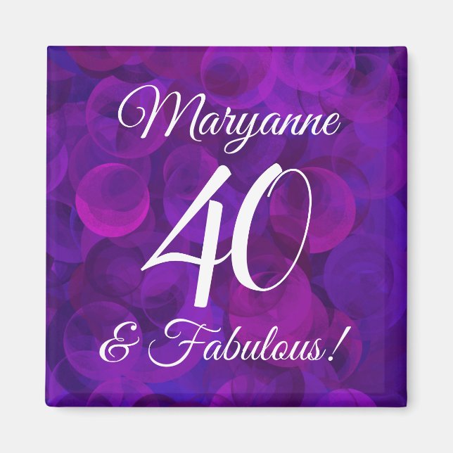 Elegant Purple 40 and Fabulous Birthday Party Magnet (Front)