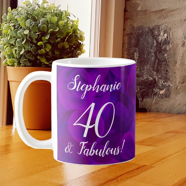 Elegant Purple 40 and Fabulous Year Personalised Coffee Mug (Creator Uploaded)