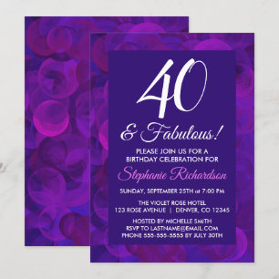Elegant Purple 40 & Fabulous Birthday Party Invitation
