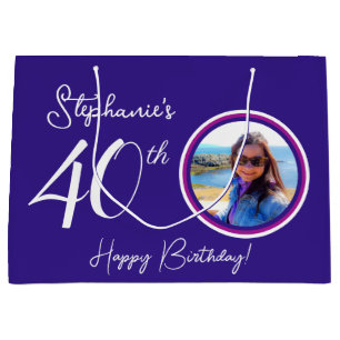 Elegant Purple 40th Birthday Photo Large Gift Bag