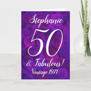 Elegant Purple 50 and Fabulous Birthday Customised Card