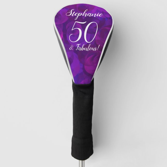 Elegant Purple 50 and Fabulous Birthday Party Golf Head Cover (Front)