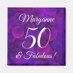 Elegant Purple 50 and Fabulous Birthday Party Magnet