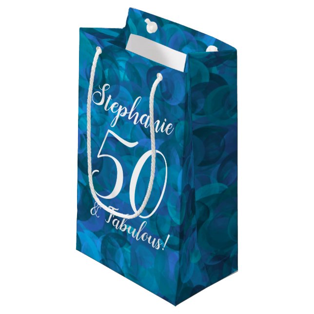 Elegant Purple 50 and Fabulous Birthday Party Small Gift Bag (Front Angled)