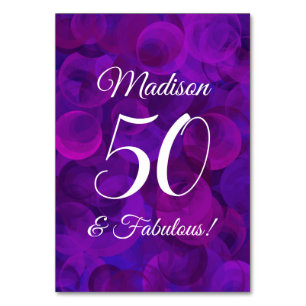 Elegant Purple 50 and Fabulous Birthday Party Table Number