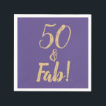 Elegant Purple "50 & Fab!" 50th Birthday Party Napkin<br><div class="desc">A purple and gold "50 and Fab!" birthday party paper napkins to help you celebrate this exciting birthday!  The trendy font is set in non-metallic gold on a beautiful purple background. Matching party supplies are available.</div>