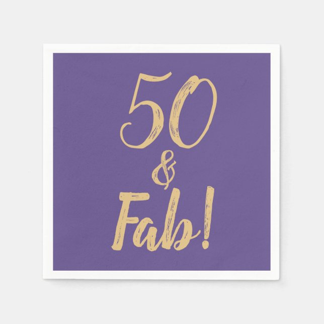 Elegant Purple "50 & Fab!" 50th Birthday Party Napkin (Front)