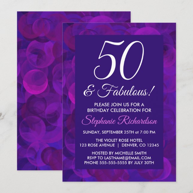 Elegant Purple 50 & Fabulous Birthday Party Invitation (Front/Back)