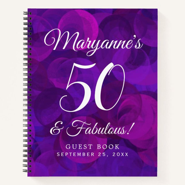 Elegant Purple 50 & Fabulous Birthday Party Notebook (Front)
