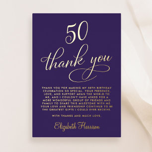 Elegant Purple 50th Birthday Foil Thank You Card