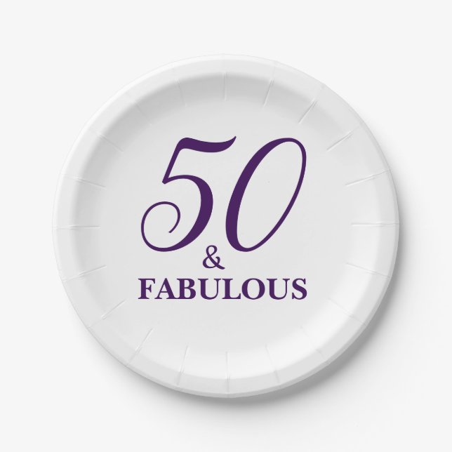 Elegant Purple 50th Birthday Party Paper Plates (Front)