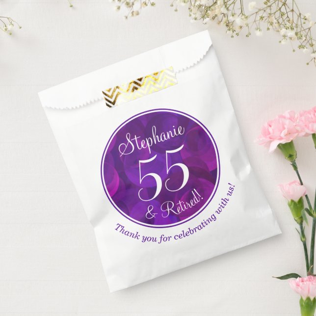 Elegant Purple 55 and Retired Retirement Party Favour Bags (Sealed)