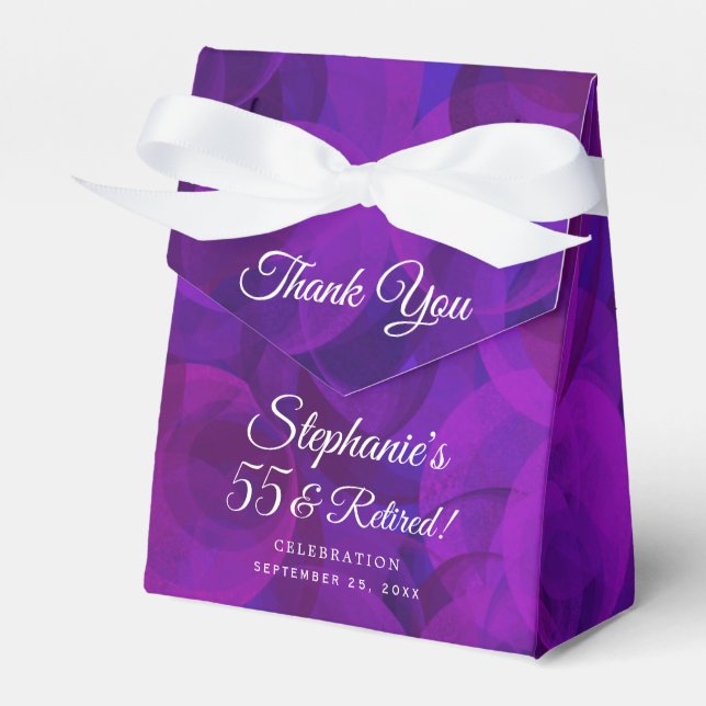 Elegant Purple 55 and Retired Retirement Party Favour Box (Front Side)