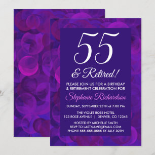 Elegant Purple 55 and Retired Retirement Party Invitation