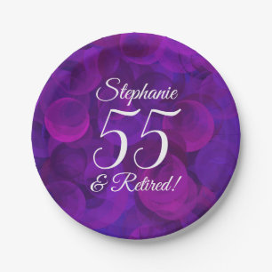 Elegant Purple 55 and Retired Retirement Party Paper Plate