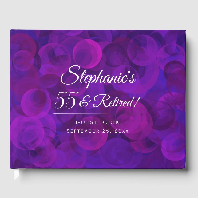 Elegant Purple 55 & Retired Retirement Guest Book (Front)