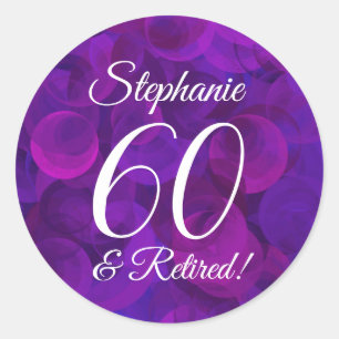 Elegant Purple 60 and Retired Retirement Favour Classic Round Sticker