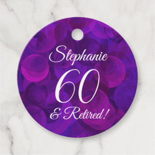 Elegant Purple 60 and Retired Retirement Favour Tags