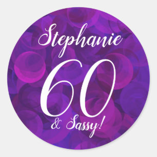 Elegant Purple 60 and Sassy Birthday Favour Classic Round Sticker