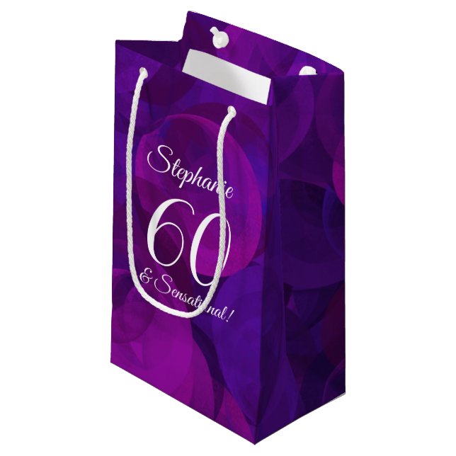Elegant Purple 60 and Sensational Birthday Party Small Gift Bag (Front Angled)