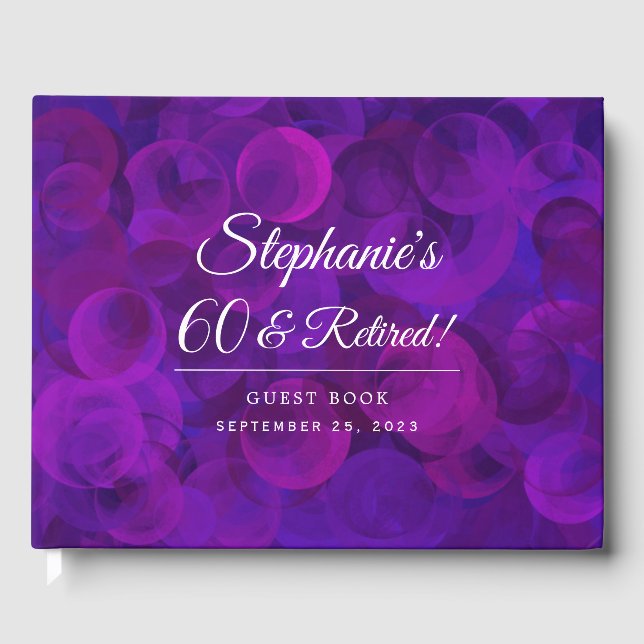 Elegant Purple 60 & Retired Retirement Guest Book (Front)