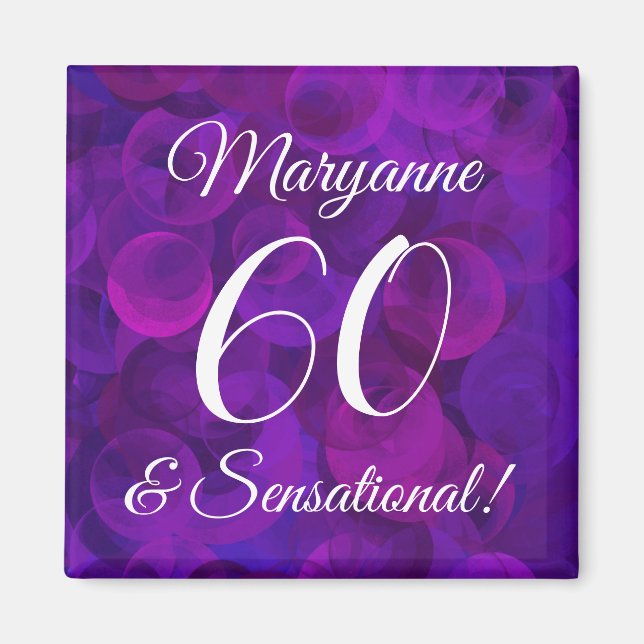 Elegant Purple 60 & Sensational Birthday Party Magnet (Front)