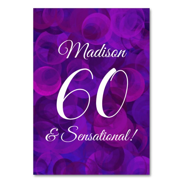 Elegant Purple 60 & Sensational Birthday Party Table Number (Front)