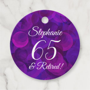 Elegant Purple 65 and Retired Retirement Favour Tags
