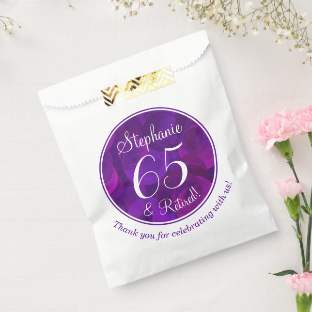 Elegant Purple 65 and Retired Retirement Party Favour Bags (Sealed)
