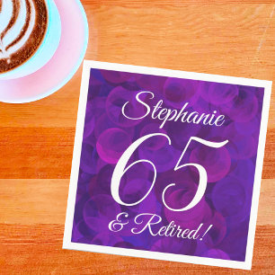 Elegant Purple 65 and Retired Retirement Party Napkin