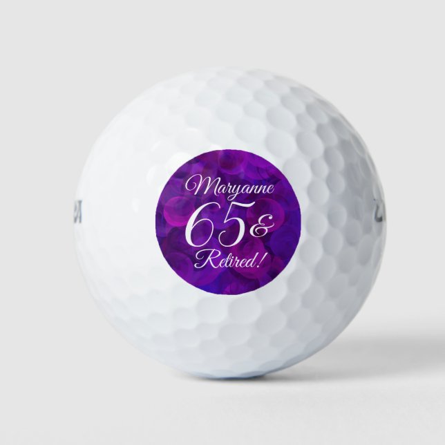 Elegant Purple 65 & Retired Retirement Party Golf Balls (Front)