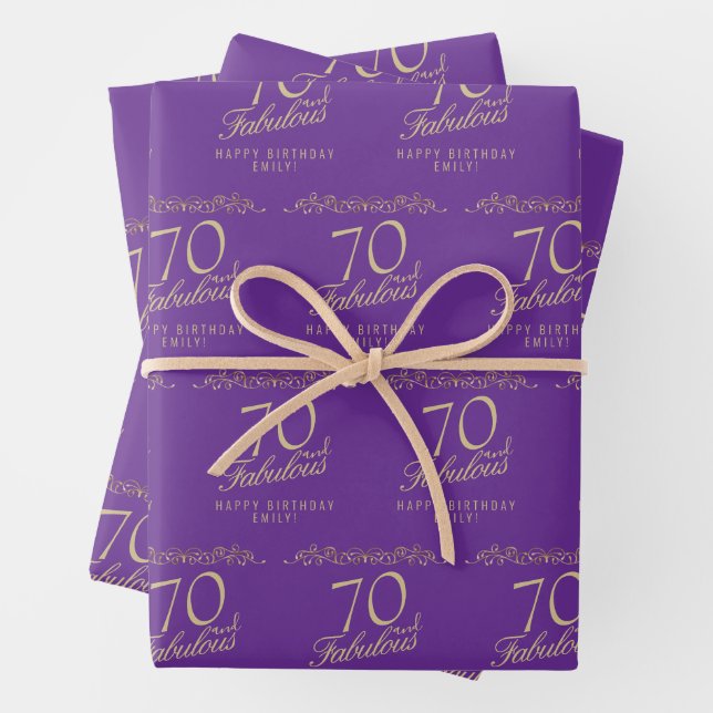 Elegant Purple 70 and Fabulous 70th Birthday  Wrapping Paper Sheet (In situ)