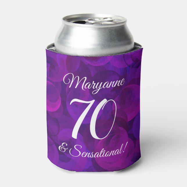 Elegant Purple 70 and Sensational Birthday Party Can Cooler (Can Front)