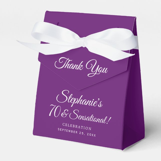 Elegant Purple 70 and Sensational Birthday Party Favour Box (Front Side)