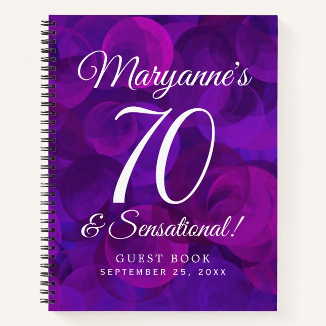Elegant Purple 70 and Sensational Birthday Party Notebook (Front)