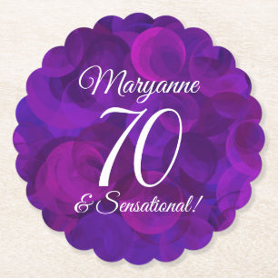Elegant Purple 70 and Sensational Birthday Party Paper Coaster