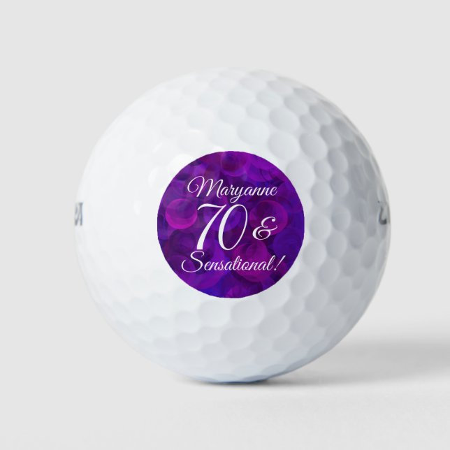 Elegant Purple 70 & Sensational Birthday Party Golf Balls (Front)