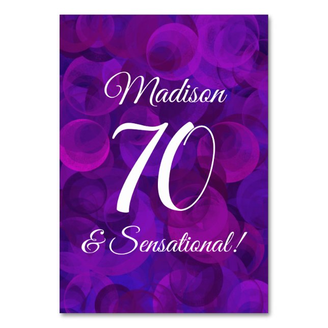 Elegant Purple 70 & Sensational Birthday Party Table Number (Front)