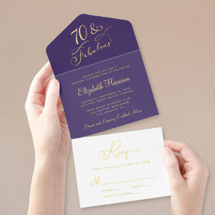 Elegant Purple 70th Birthday Party All In One Invitation