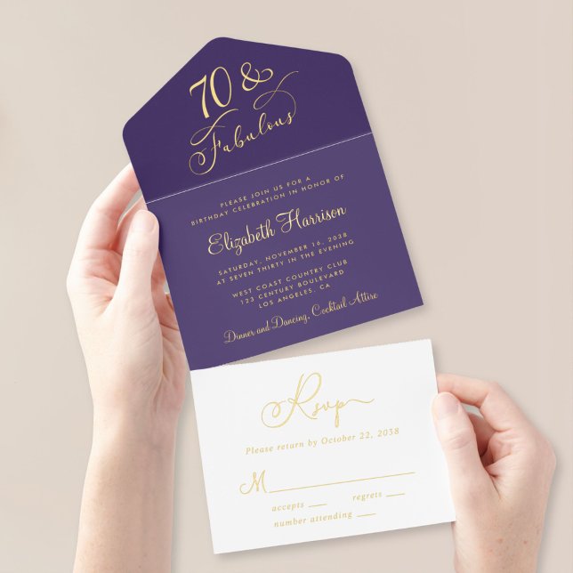 Elegant Purple 70th Birthday Party All In One Invitation (Creator Uploaded)
