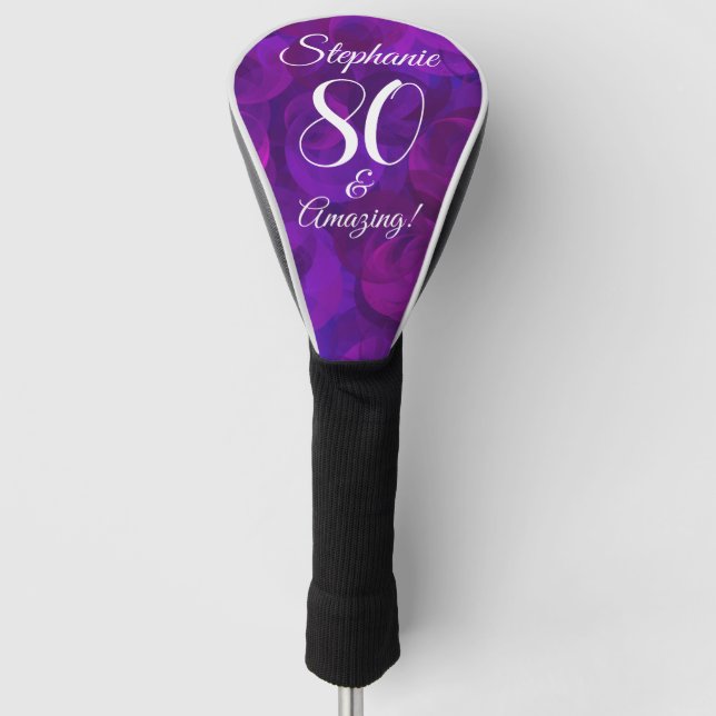 Elegant Purple 80 and Amazing Birthday Party Golf Head Cover (Front)