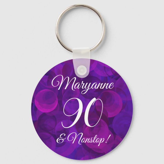 Elegant Purple 80 and Amazing Birthday Party Key Ring (Front)