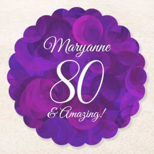 Elegant Purple 80 and Amazing Birthday Party Paper Coaster